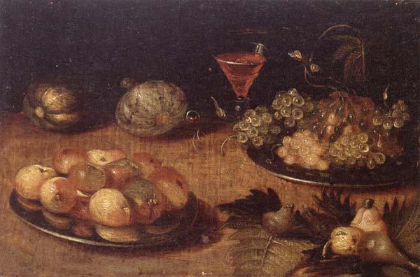 unknow artist Still life of Grapes and apples on pewter plates,figs,melons and a wine glass Germany oil painting art